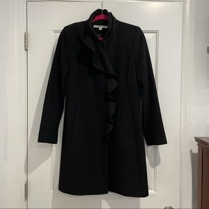 DKNY Ruffle Front Mid Length Peacoat